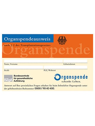 Titelbild Organspendeausweis