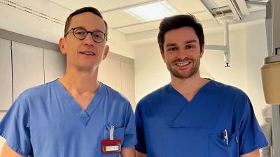 Studienleiter Prof. Dr. Joachim Ehrlich (li.), Chefarzt der Kardiologischen Klinik im St. Josefs-Hospital Wiesbaden, Studienkoordinator Dr. Andreas Böhmer (re.), Assistenzarzt.